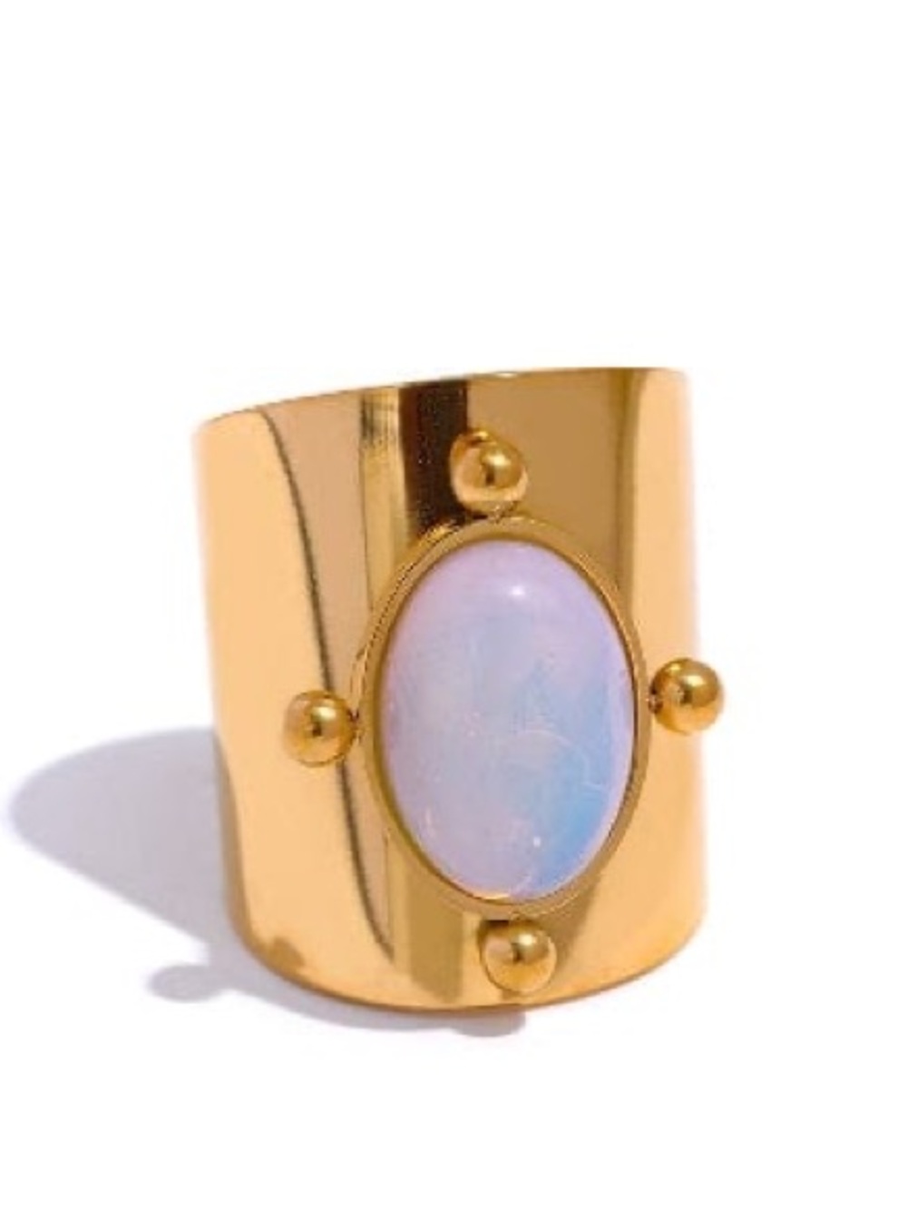 Gold Wide Band Ring with Opalescent Stone